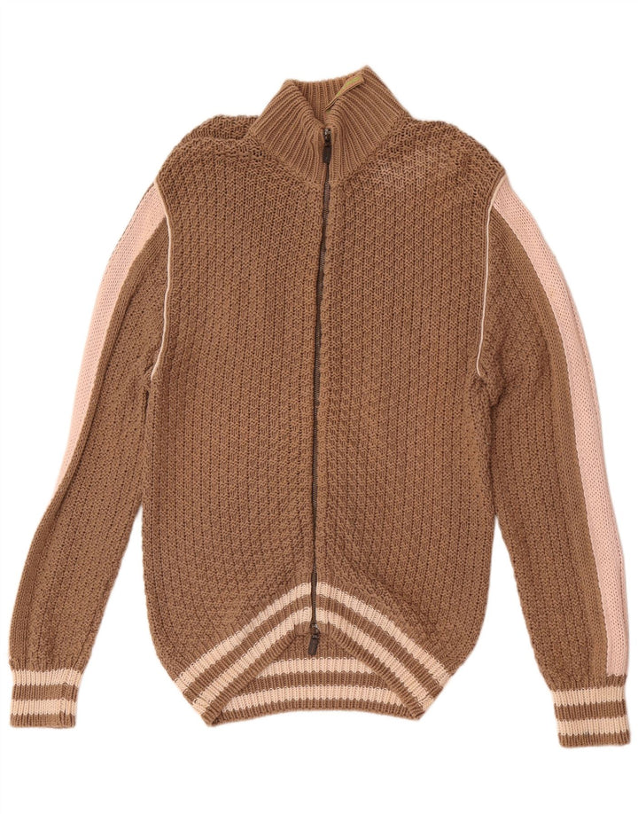 Suéter cardigã feminino Etro Reino Unido 14 algodão colorblock marrom médio