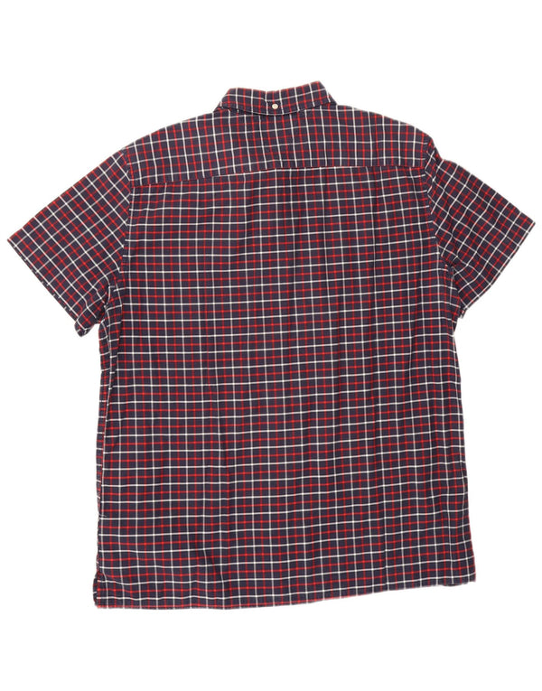 Tommy Hilfiger Camisa masculina de manga curta slim fit grande xadrez azul marinho
