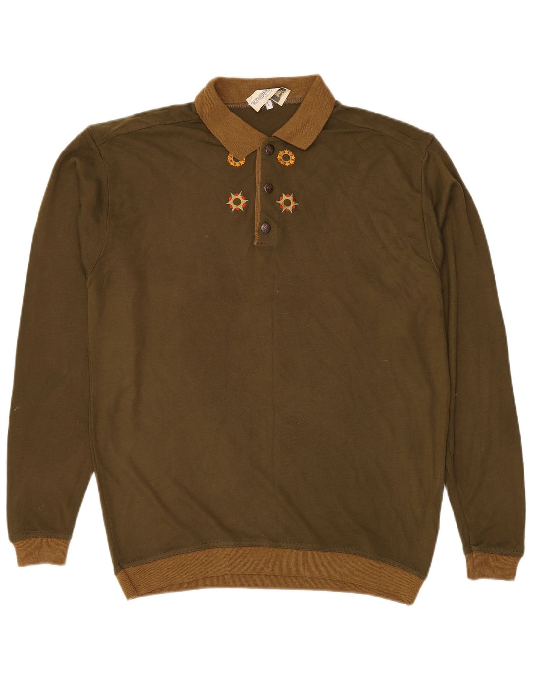 Suéter masculino VINTAGE com gola polo grande acrílico cáqui