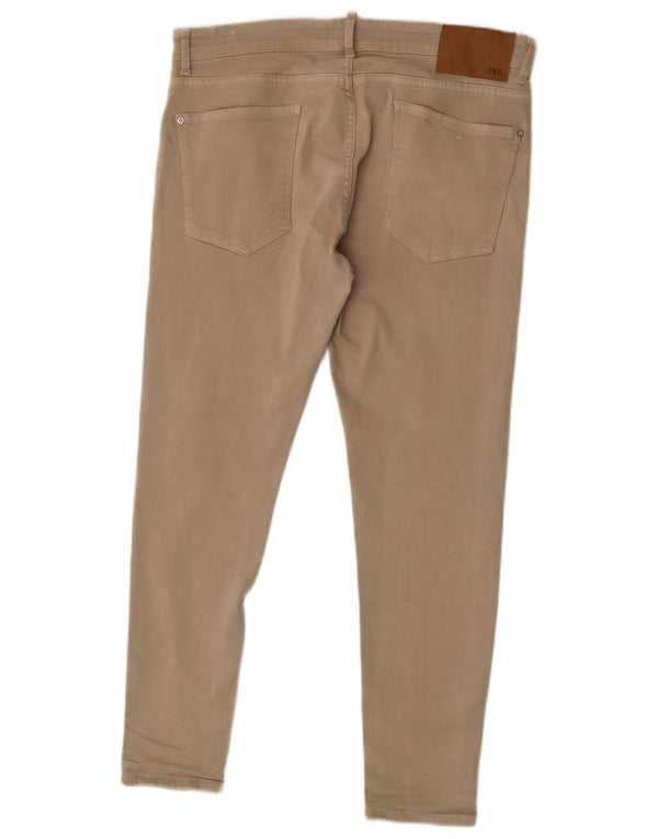 Zara Calça jeans masculina cintura baixa EU 46 XL W36 L28 algodão bege