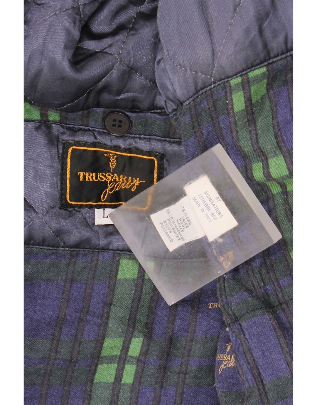 Sobretudo masculino Trussardi Jeans Reino Unido 40 grande lã azul marinho clássico