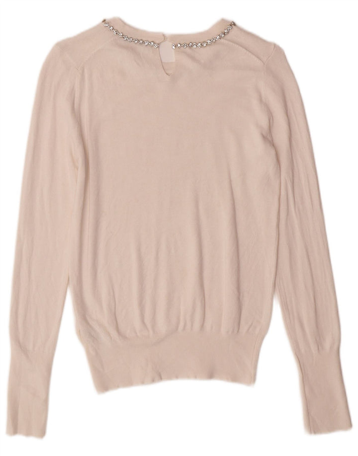 Suéter feminino Zara com gola canoa e viscose branca pequena Reino Unido 10