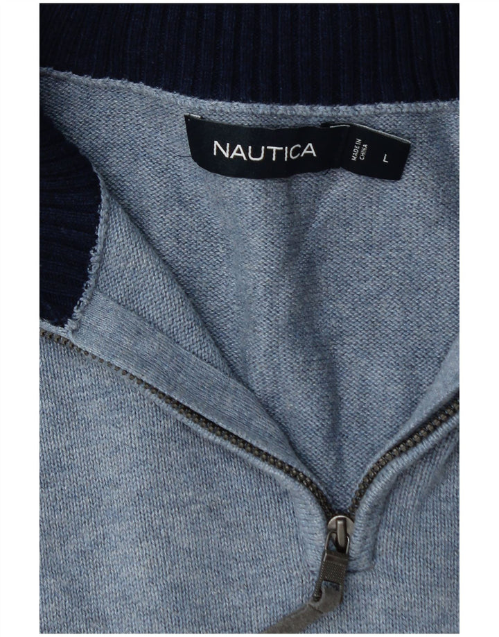 Suéter masculino NAUTICA com zíper e gola grande de algodão azul