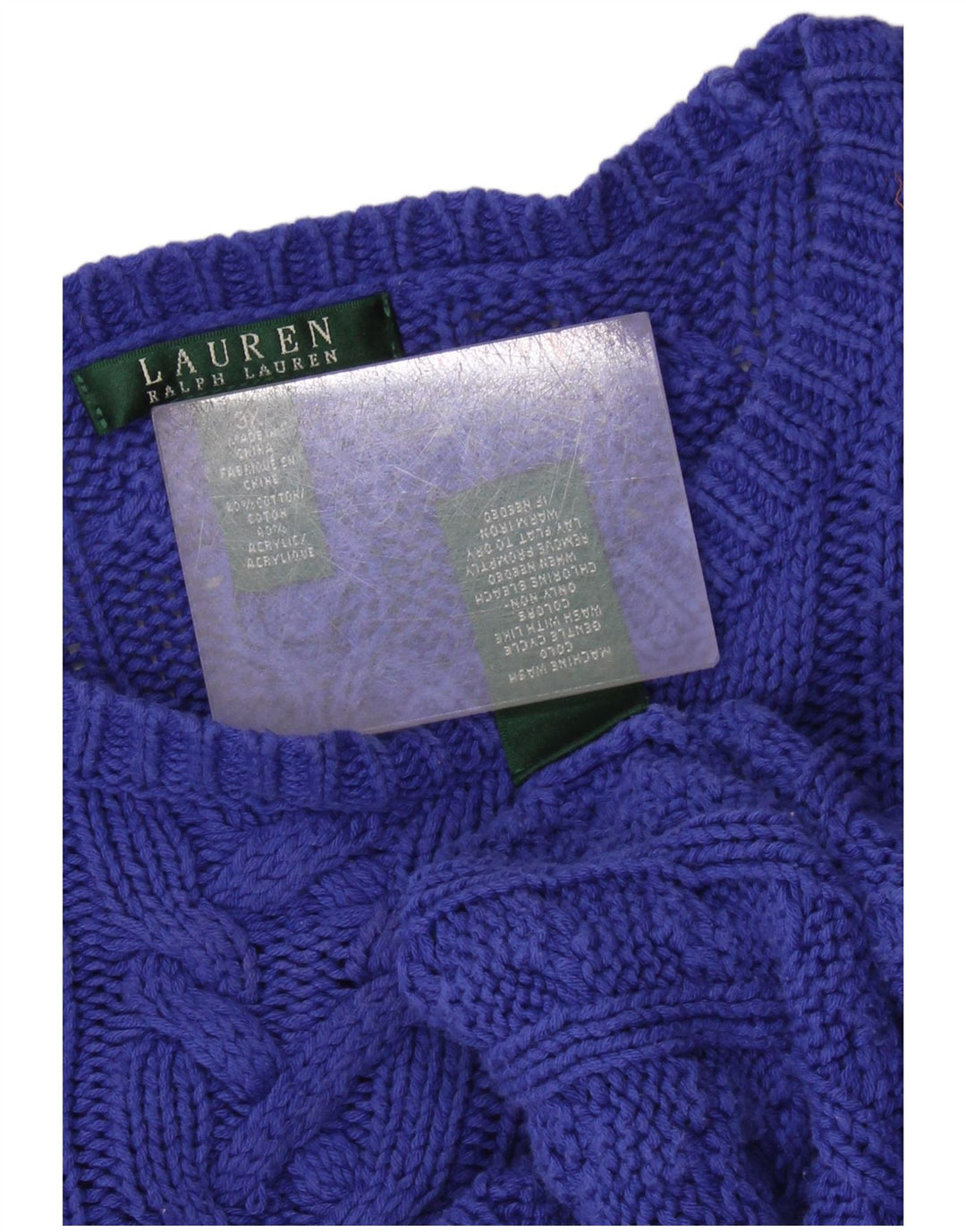 Suéter feminino RALPH LAUREN com gola canoa Reino Unido 22 3XL algodão azul