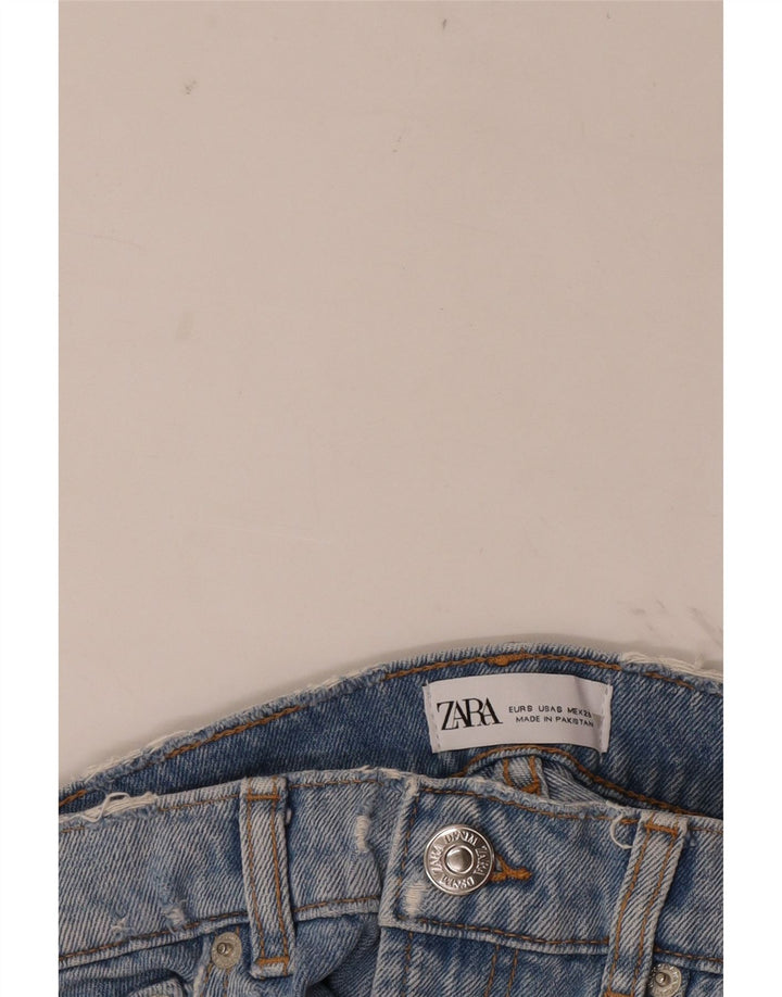 Zara Shorts jeans feminino desgastado pequeno W26 azul