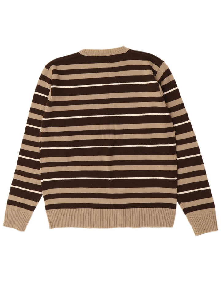 Suéter masculino Ben Sherman com gola redonda e acrílico listrado marrom médio