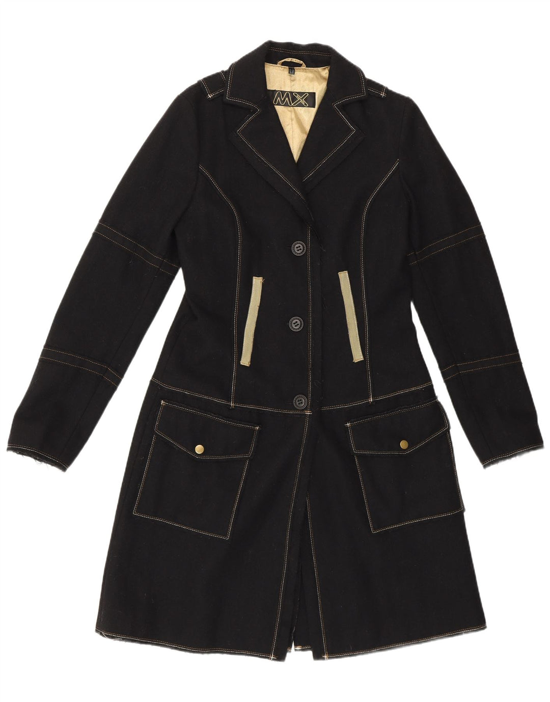 Sobretudo militar feminino vintage Reino Unido 10 pequeno clássico de lã preta
