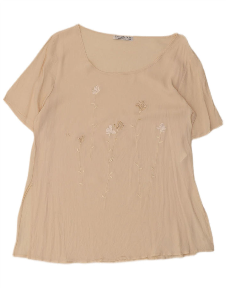 Blusa Feminina Vintage Top IT 48 XL Bege Acetato Floral