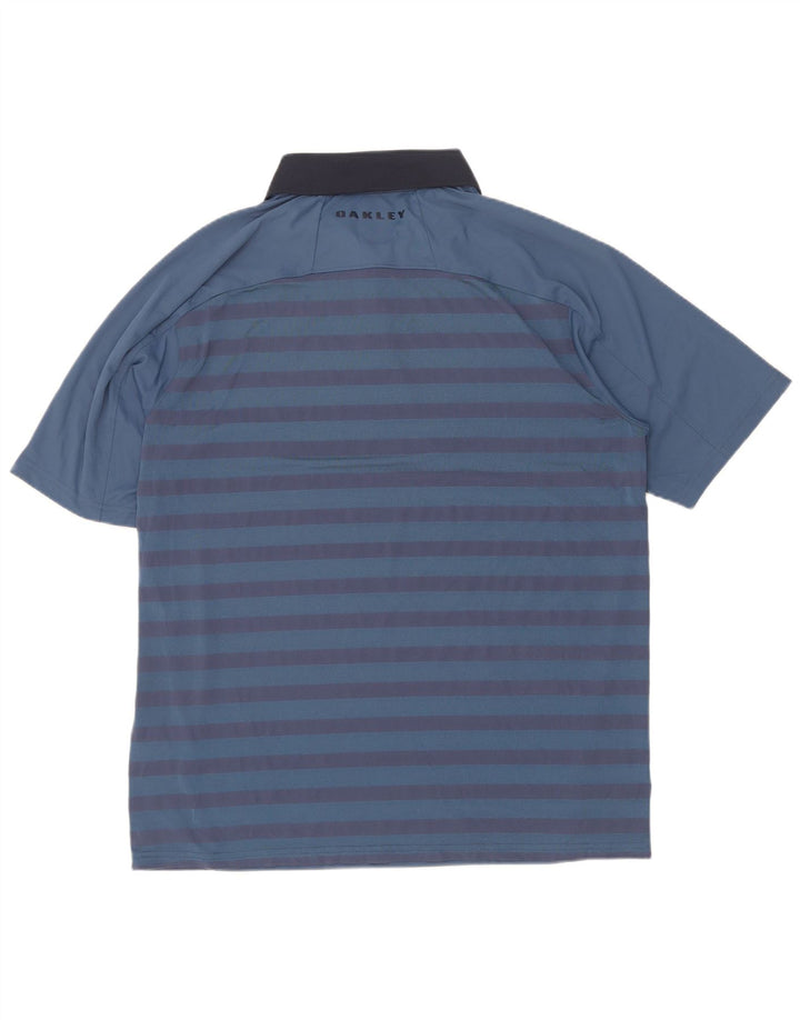 Camisa polo masculina Oakley Regular Fit grande poliéster listrado azul