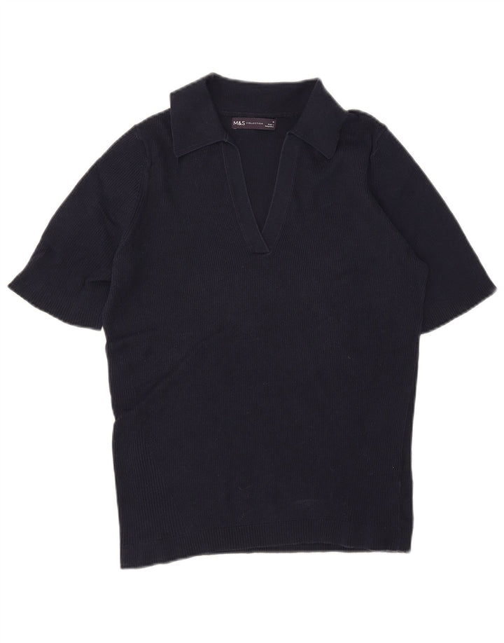Camisa polo feminina Marks & Spencer Reino Unido 12 algodão azul marinho médio
