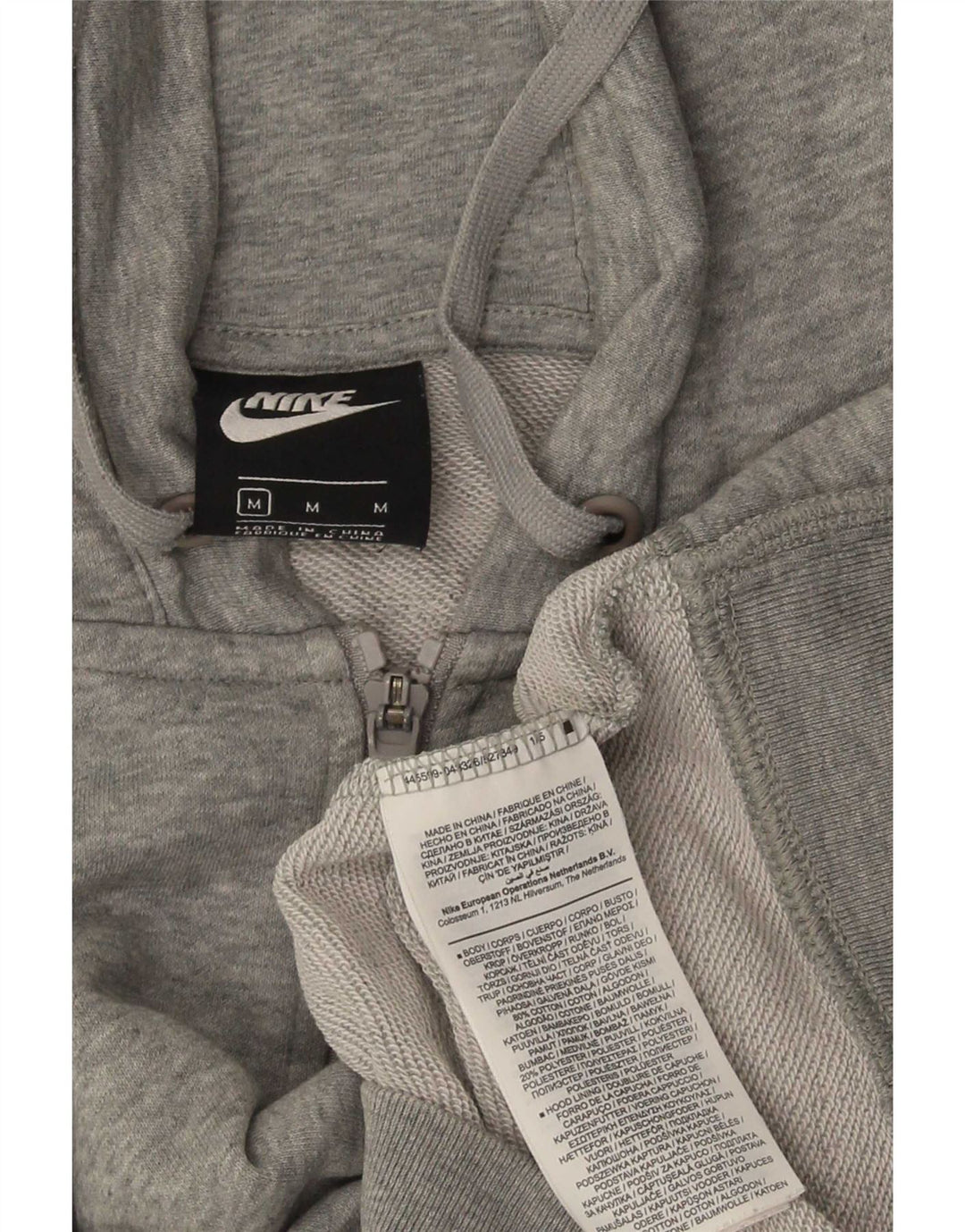 Suéter masculino Nike com capuz e zíper cinza médio algodão manchado