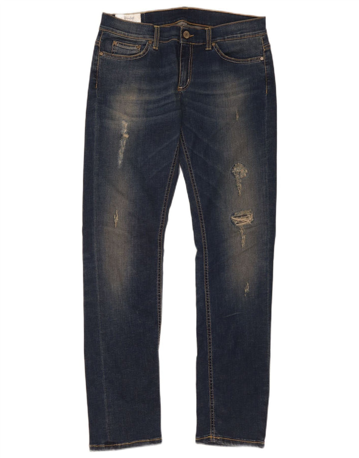 Dondup Jeans feminino slim desgastado W32 L33 algodão azul