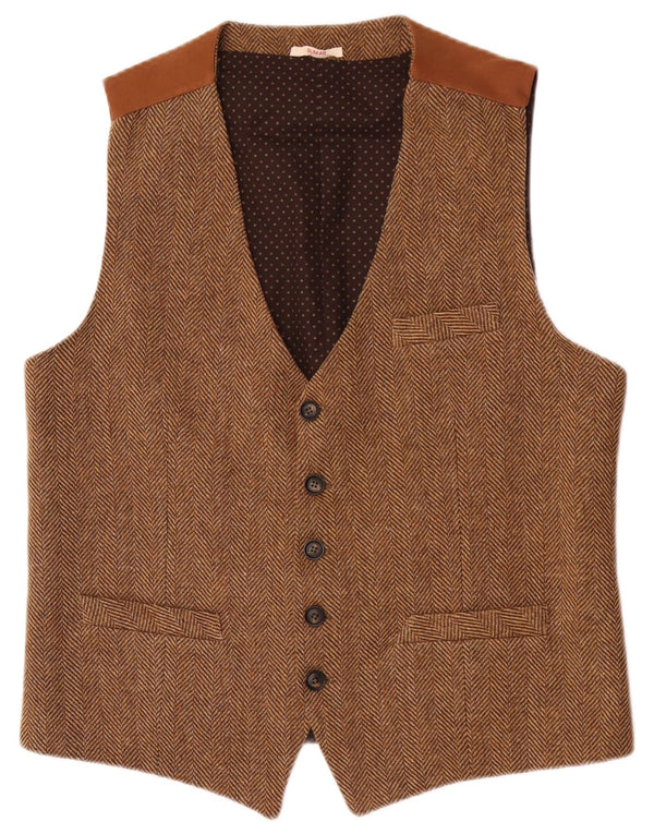 Colete vintage masculino slim fit XL marrom espinha de peixe acrílico