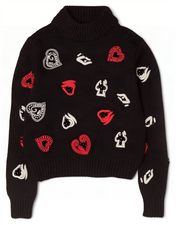 Suéter feminino Zara com gola tartaruga gráfica Reino Unido 12 médio preto