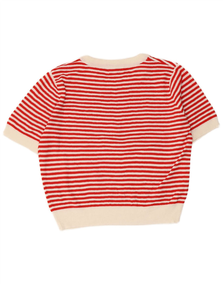 Suéter feminino PEPALOVES com gola redonda, listrado vermelho médio UK 14