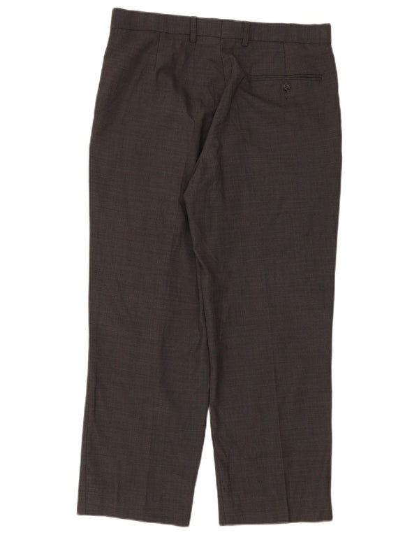 Calça masculina de terno reto Marks & Spencer sob medida W32 L26 lã cinza