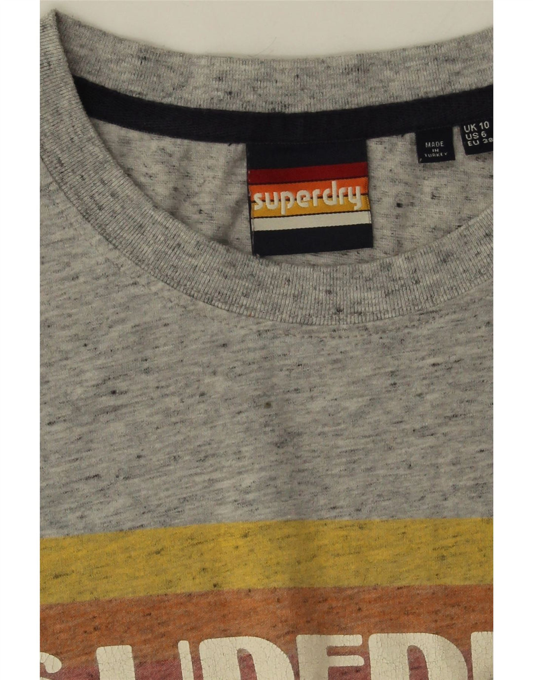 Camiseta feminina Superdry com estampa oversized UK 10 pequena cinza manchada