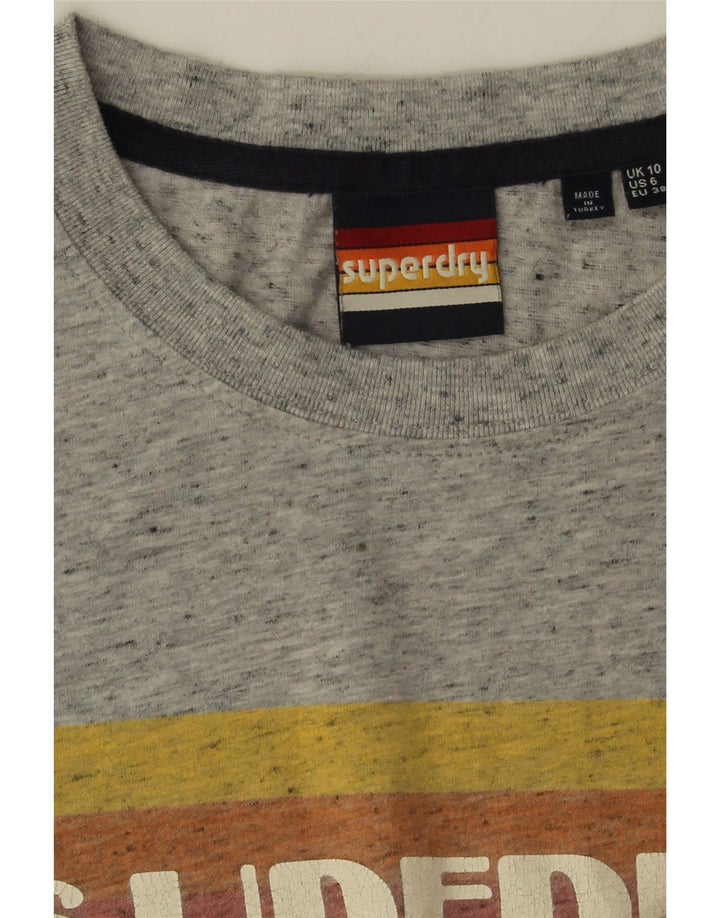 Camiseta feminina Superdry com estampa oversized UK 10 pequena cinza manchada