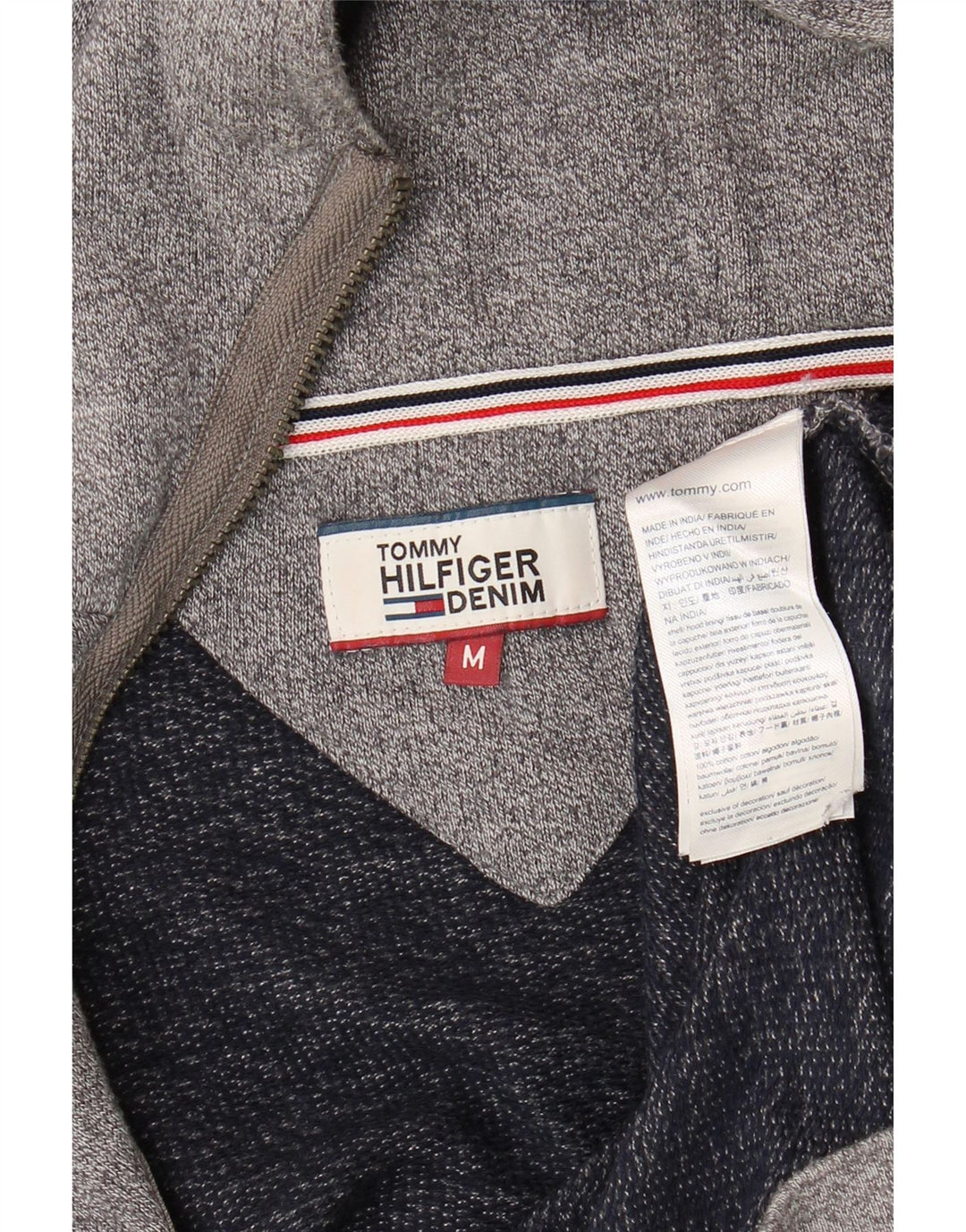 Suéter com capuz masculino Tommy Hilfiger, algodão manchado cinza médio