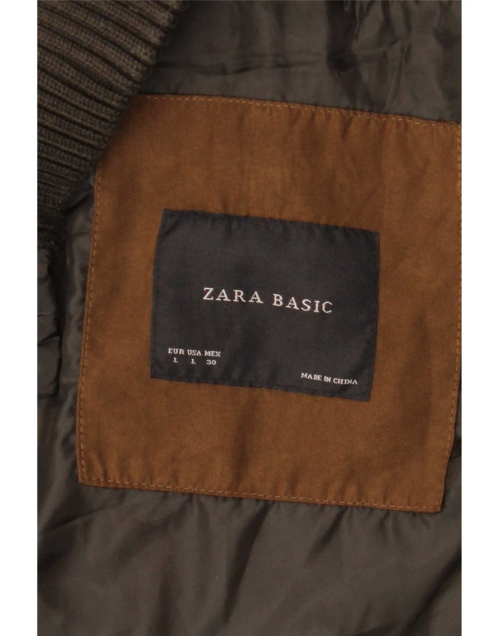 Colete acolchoado feminino Zara UK 14 grande poliéster cinza