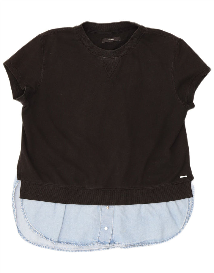 DIESEL moletom feminino jumper UK 14 médio preto colorblock