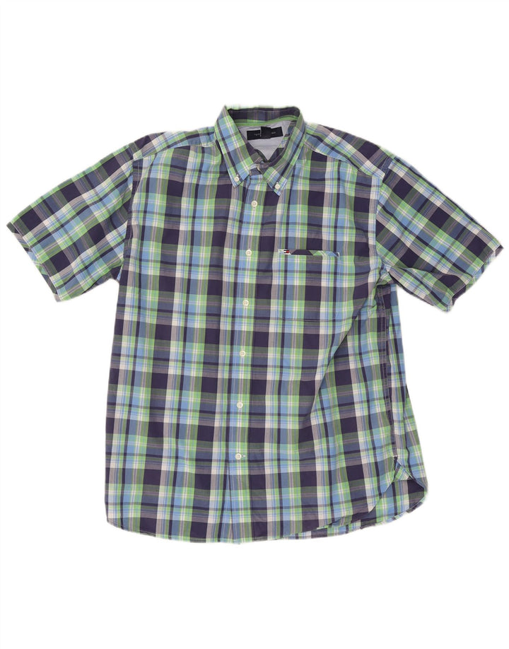 Tommy Hilfiger Camisa masculina de manga curta regular fit médio azul xadrez algodão