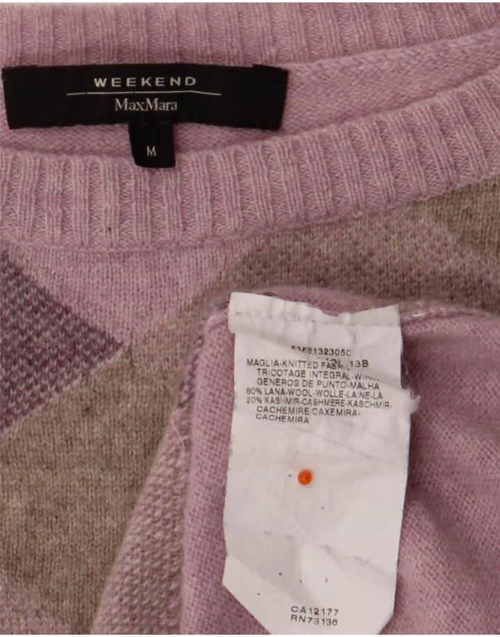 Suéter feminino Max Mara com gola barco para fim de semana Reino Unido 12 xadrez roxo médio
