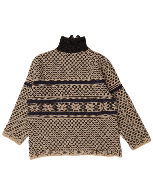 Suéter masculino vintage com zíper e gola XL bege Fair Isle