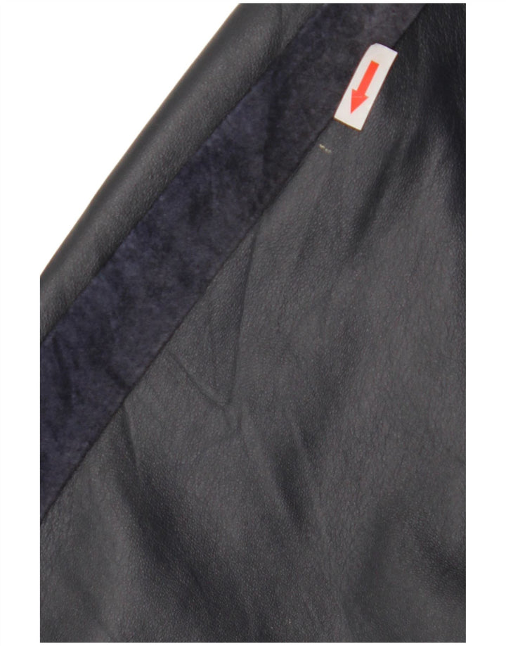 Casaco de couro feminino vintage Reino Unido 14 médio listrado azul marinho
