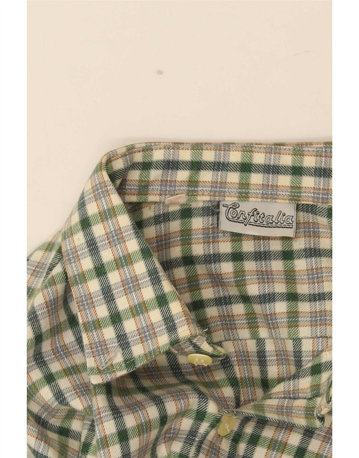 Camisa de flanela masculina vintage pequena poliéster xadrez verde