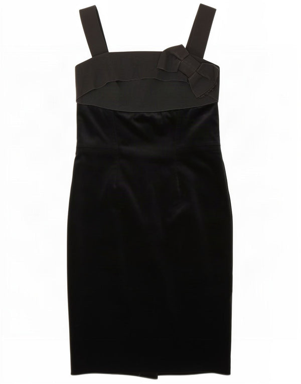 Vestido feminino vintage sem mangas com bainha de veludo Reino Unido 8 pequeno algodão preto