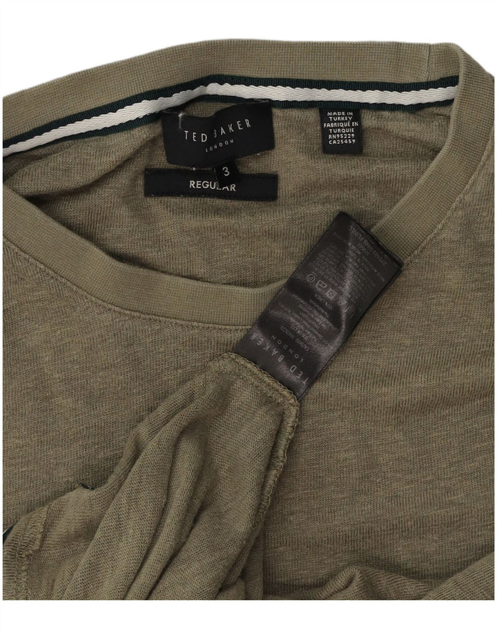 Camiseta masculina regular Ted Baker tamanho superior 3 linho cáqui médio