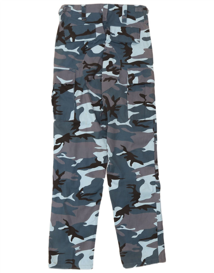 Calças cargo masculinas vintage de ajuste regular W30 L32 poliéster azul camuflado