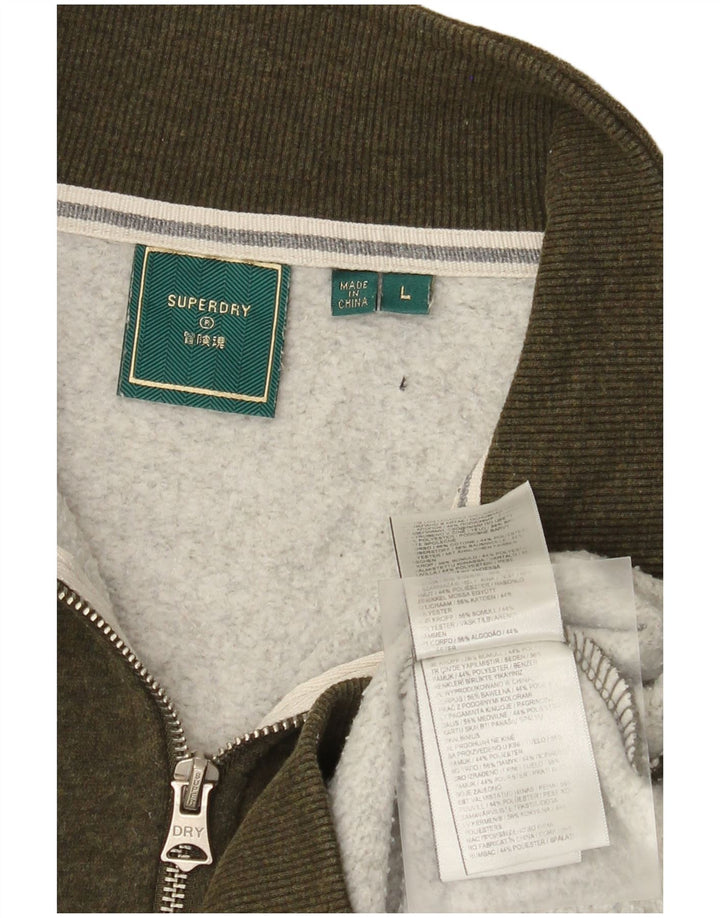 Suéter masculino Superdry com zíper e gola grande de algodão cáqui