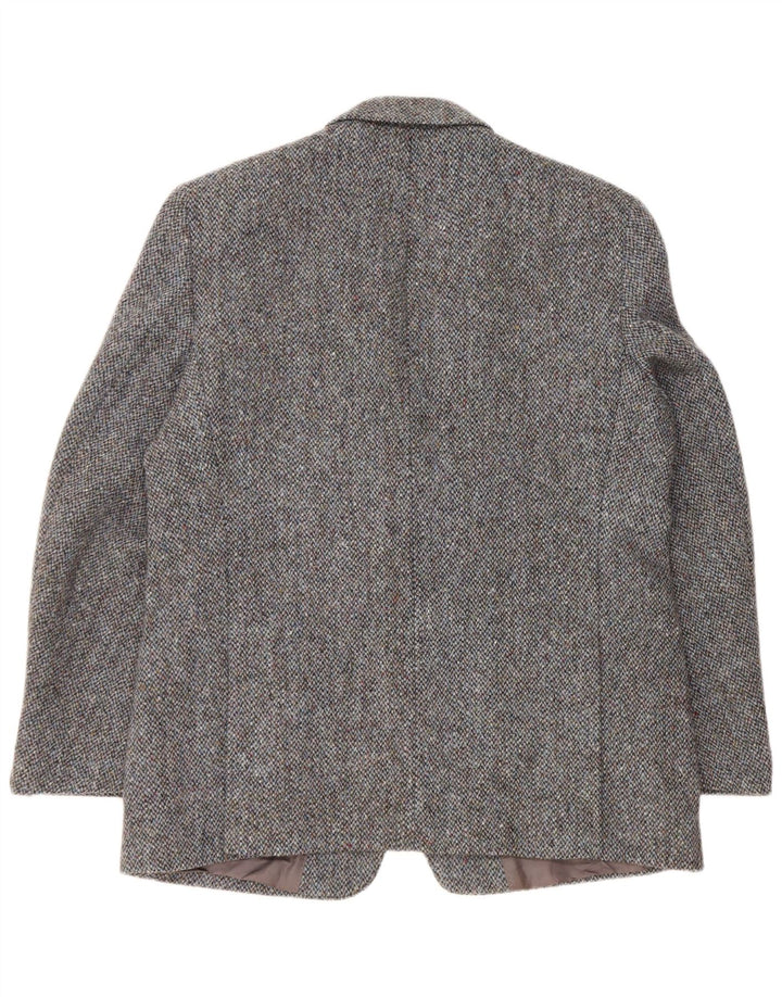 Jaqueta blazer masculina de 2 botões Harris Tweed Reino Unido 44 2XL lã manchada azul