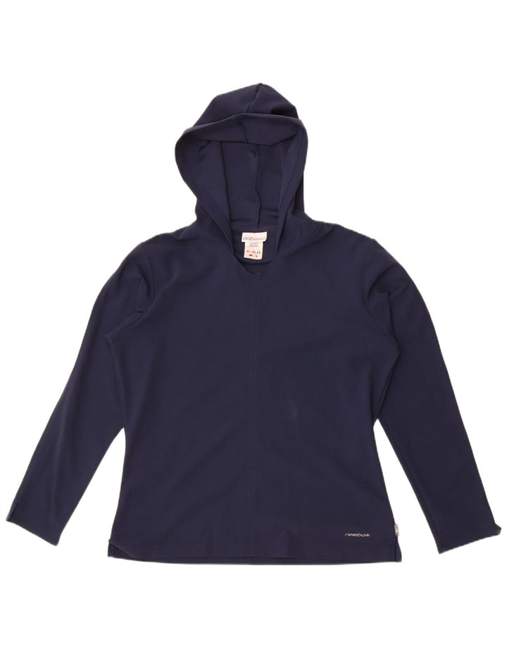 Reebok feminino com capuz oversized top manga comprida Reino Unido 10 pequeno azul marinho