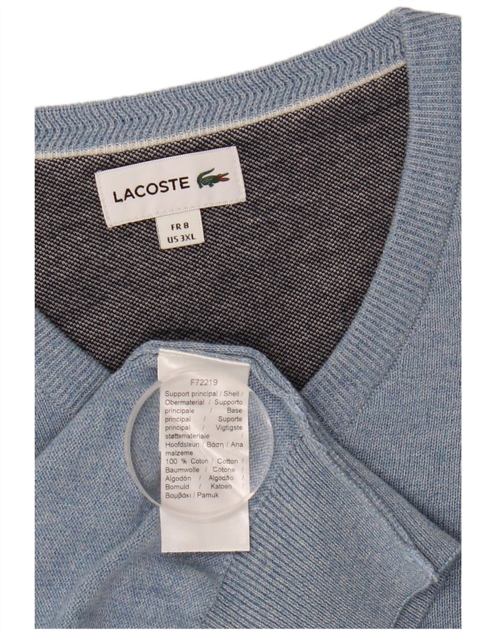 Suéter masculino Lacoste com decote em V tamanho 8 3XL algodão azul