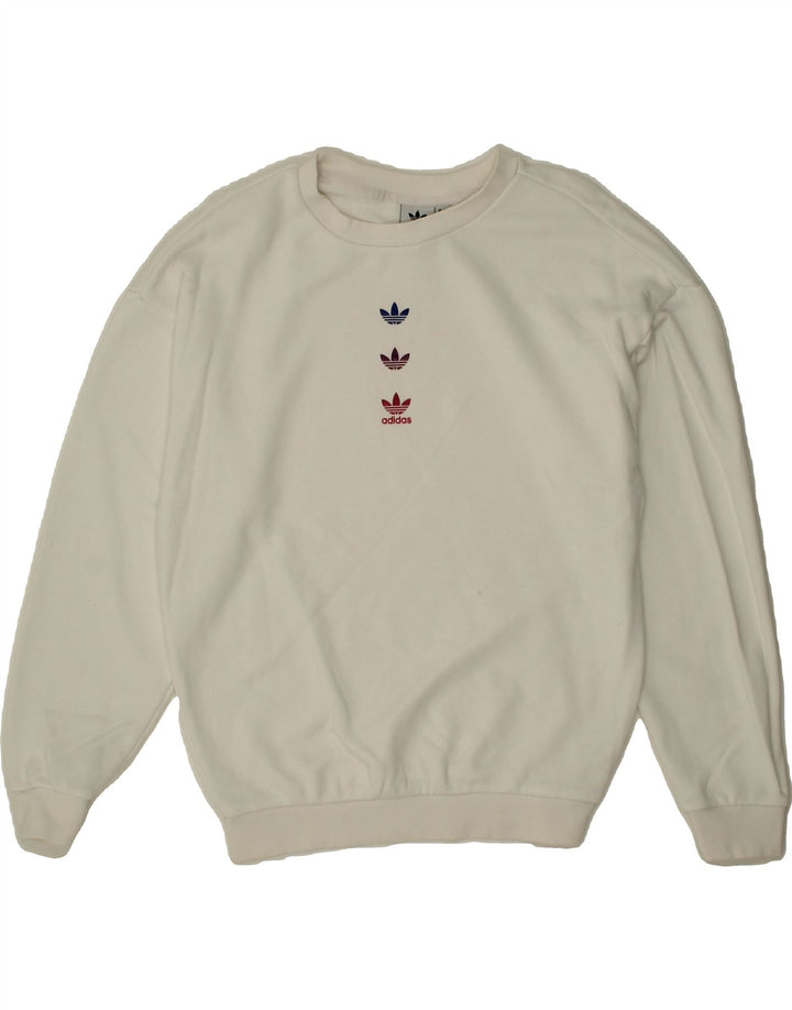 ADIDAS Womens Oversized Sweatshirt Jumper UK 4 XS  White Cotton Vintage Adidas and Second-Hand Adidas from Messina Hembry 