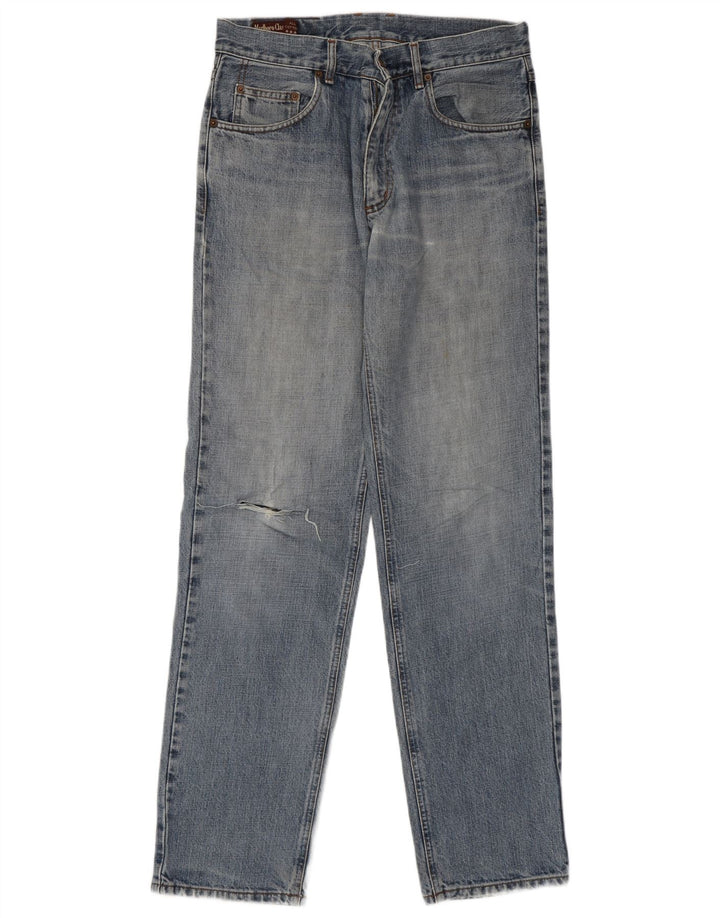 Calça jeans masculina Marlboro Classics desgastada reta W32 L34 algodão azul