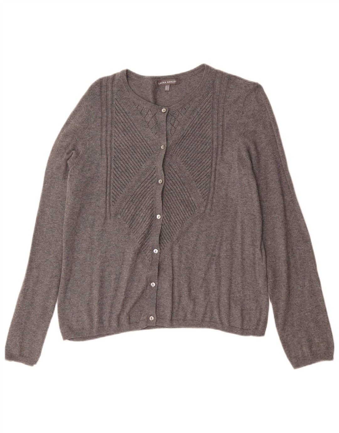 Suéter cardigã feminino Laura Ashley Reino Unido 14 algodão cinza médio