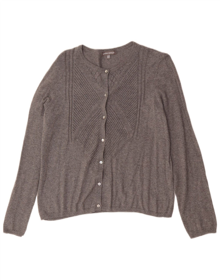Suéter cardigã feminino Laura Ashley Reino Unido 14 algodão cinza médio