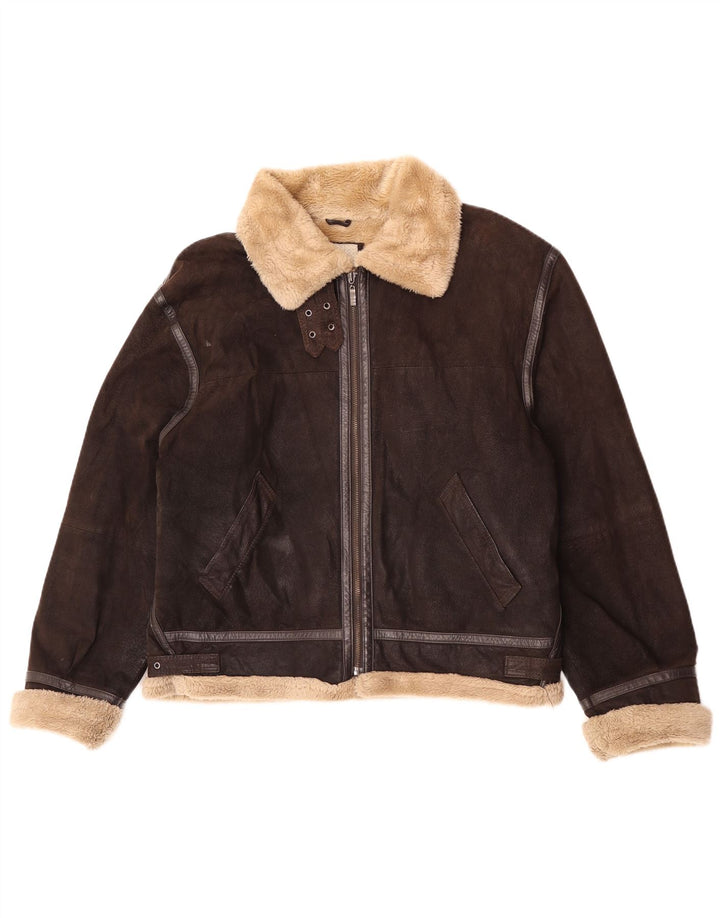 Jaqueta masculina de couro Sherpa Conbipel Reino Unido 40 grande marrom