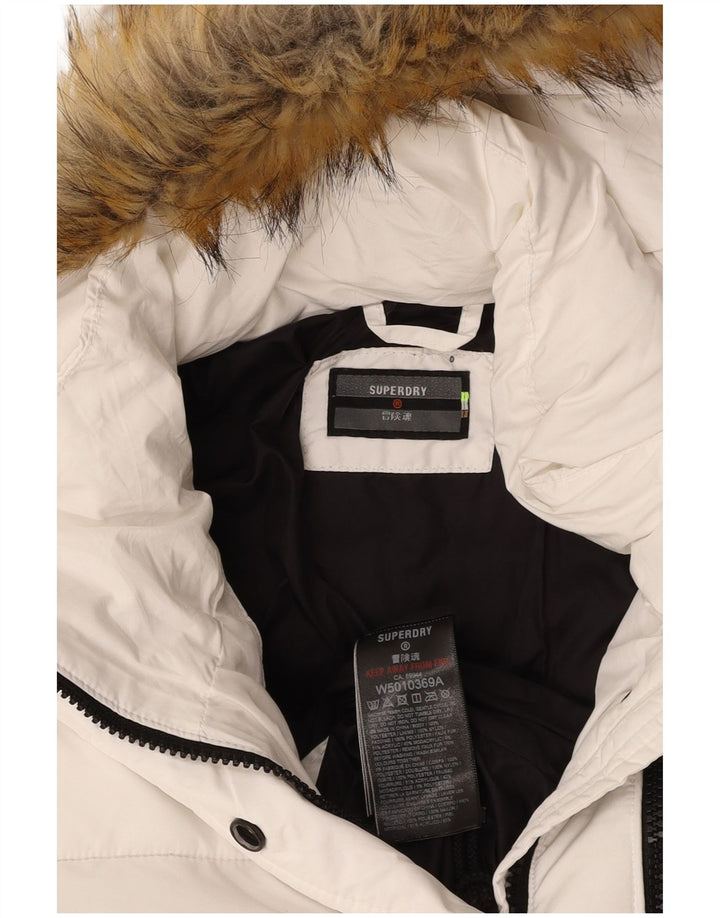 Jaqueta acolchoada com capuz feminina SUPERDRY UK 14 poliéster branco médio