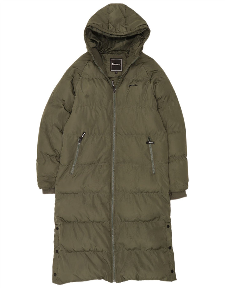Casaco acolchoado de grandes dimensões com capuz feminino de banco UK 16 poliéster cáqui grande