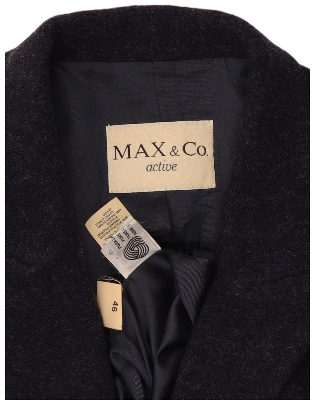 Jaqueta blazer feminina de 3 botões IT 46 grande lã azul marinho MAX & CO.