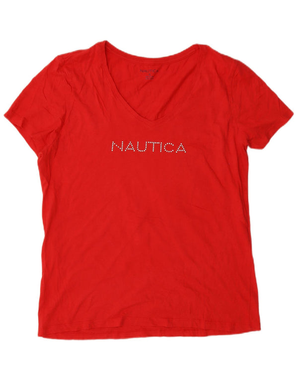 Camiseta feminina gráfica Nautica UK 18 XL algodão vermelho