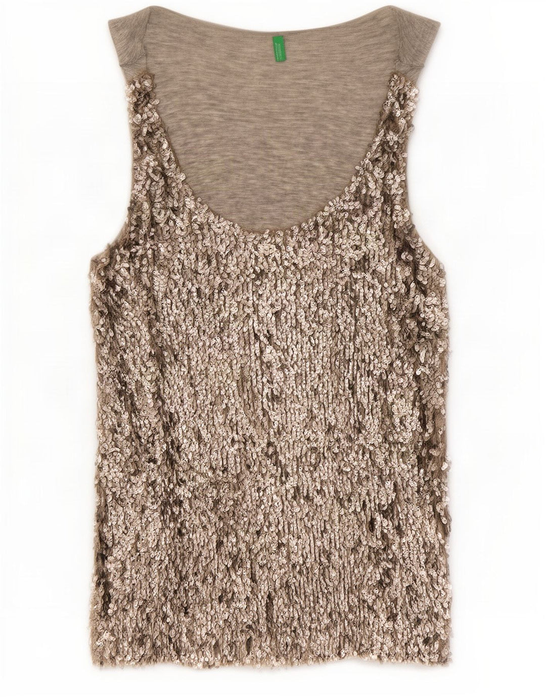 Top feminino de lantejoulas Benetton UK 14 Viscose cinza médio