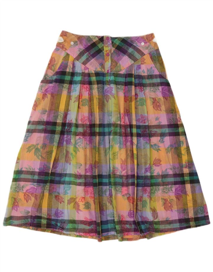 Saia feminina vintage evasê média W28 algodão floral multicolorido