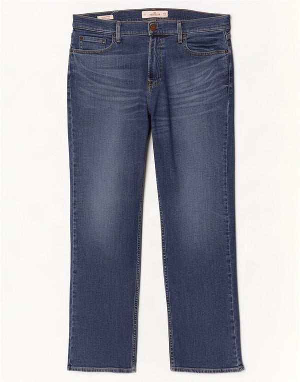 Hollister Mens Classic Fit Straight Jeans W34 L32 Azul Algodão