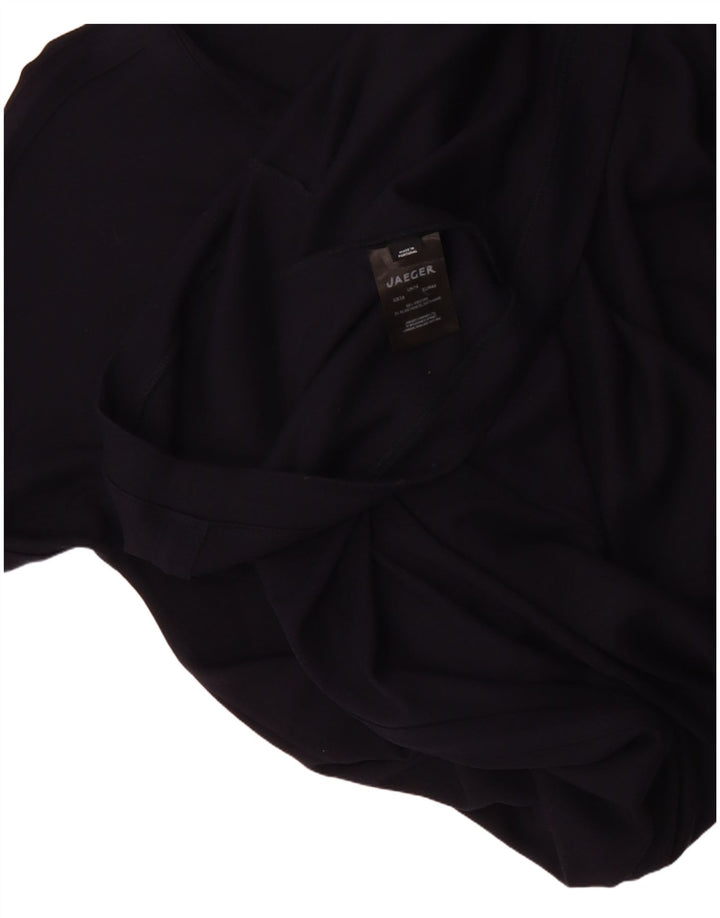 Vestido básico feminino Jaeger de manga comprida Reino Unido 16 grande viscose azul marinho